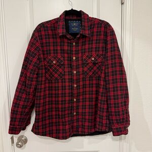 Club Room Red and Black Plaid Shirt Jacket Size L  Fall Winter Outdoor Layering